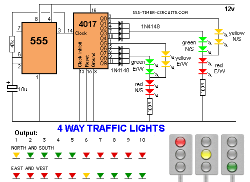 4 Way Traffic Lights Circuit